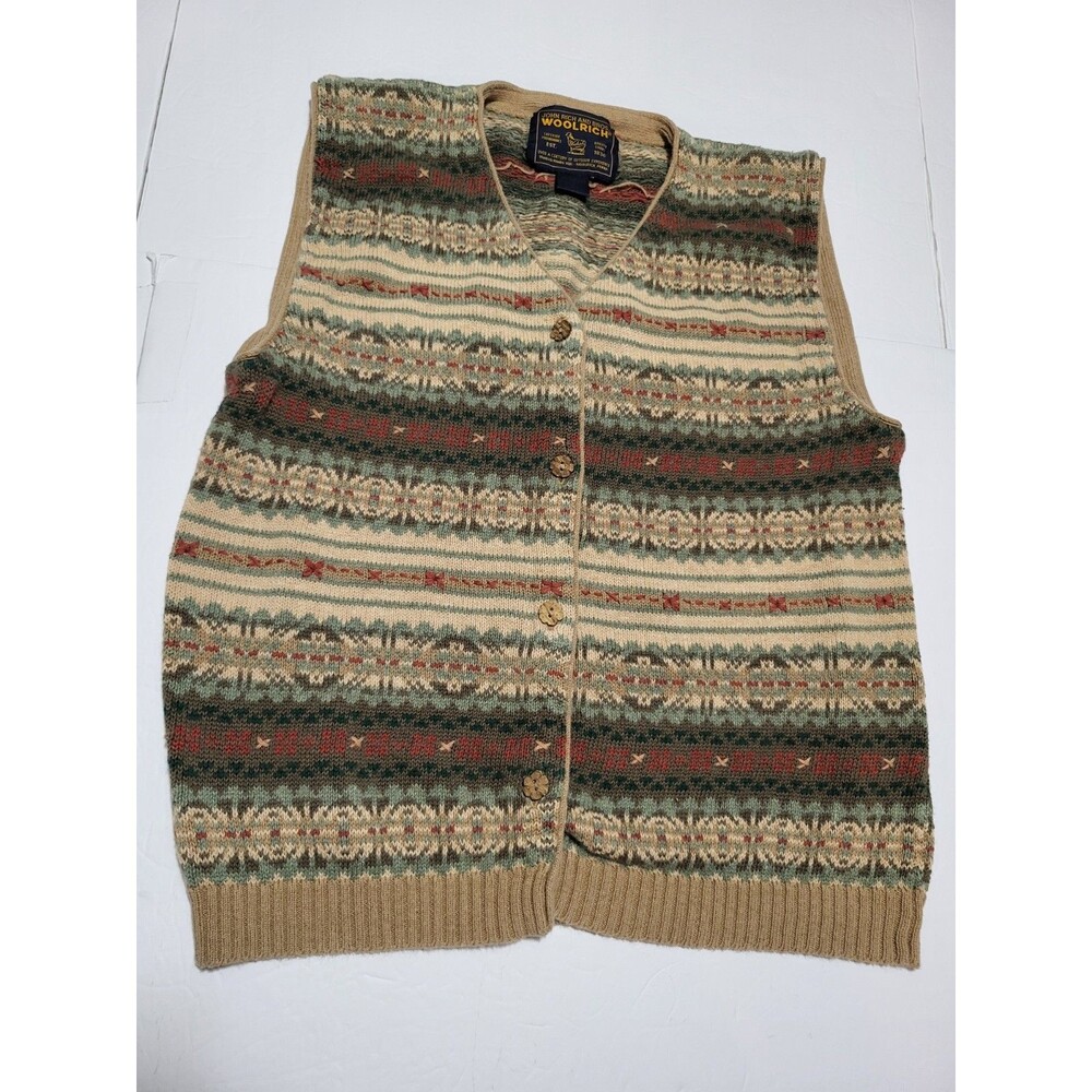 (#L3) Vintage Woolrich Fair Isle Sweater Vest Womens M Ramie Cotton  Cottagecore